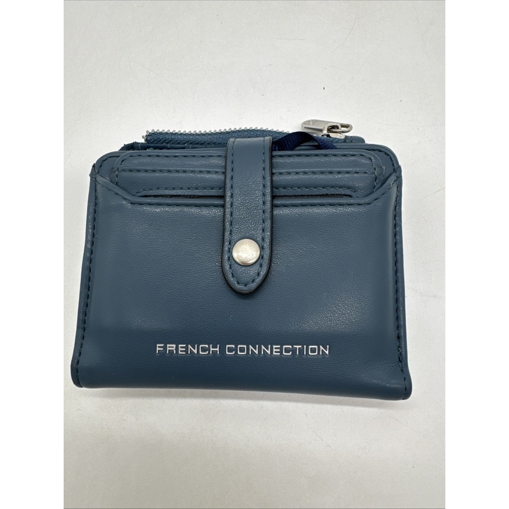 French‎ Connection Women's Blue Bifold Wallet, Zipper Logo, Card Slots